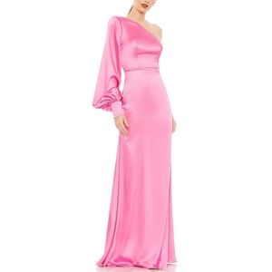 Mac Duggal 26712 One Shoulder Bishop Sleeve Trumpet Gown Candy Pink size 2